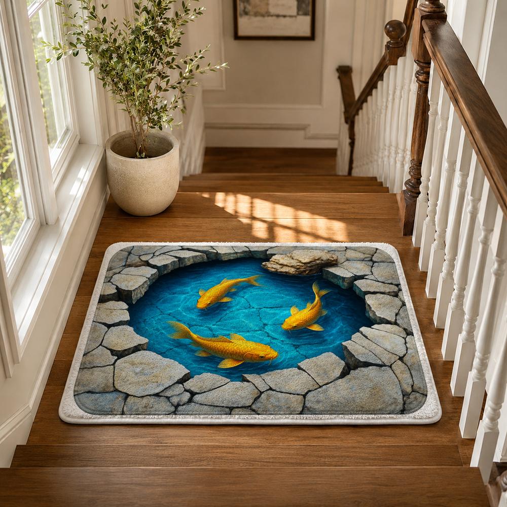 Mystic Koi Pond Floor Mat Flannel Rug Non Slip Absorbent Soft Washable for Entryway Hallway Bathroom Kitchen Decor