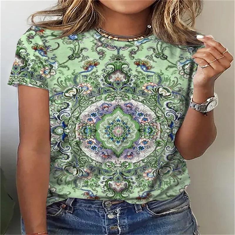 Women's 3D T-shirt with Digital Printing Round Neck Loose Short Sleeved T-shirt