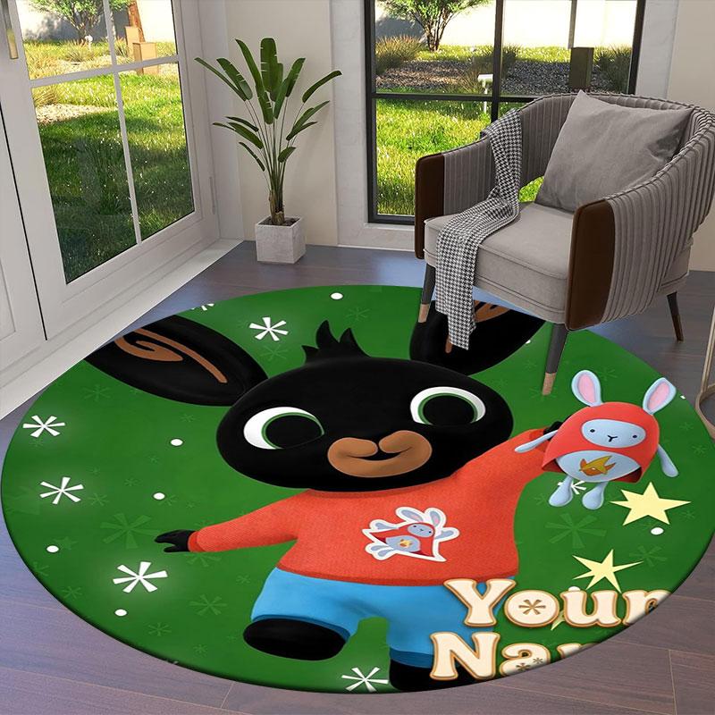 Bing Custom Name Round Area Rug,Carpet Rug for Living Room Bedroom Sofa Playroom Decor,Non-slip Floor Mat
