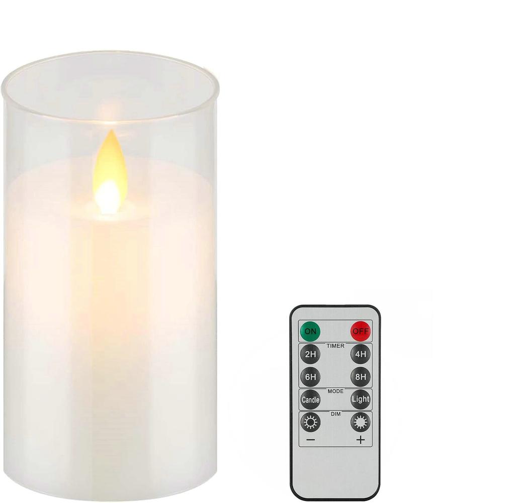 USB Rechargeable LED Flameless Pillar Candle set Flickering Moving Wick Paraffin Real Wax Remote controlled w/Timer-Grey Glass