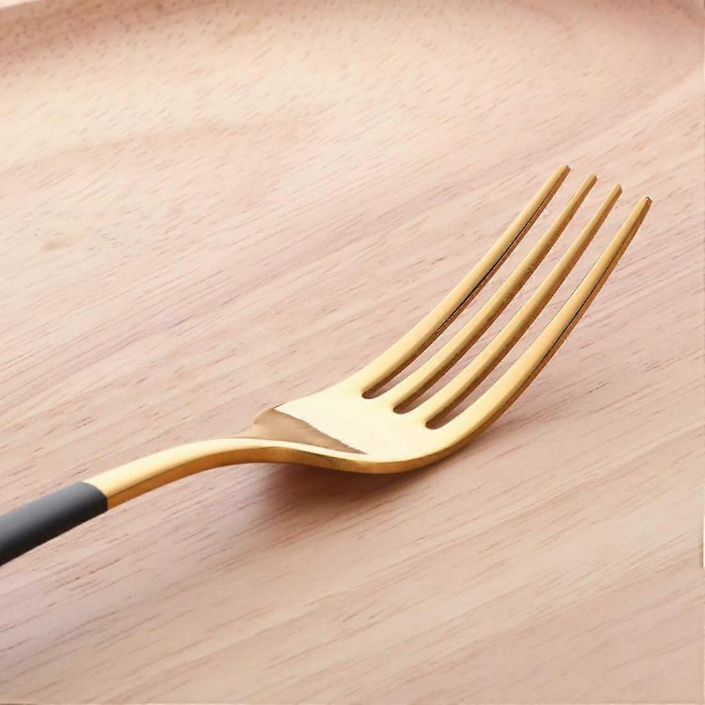 Gold Cutlery Set with Black Handle Stainless Steel Flatware Set Dinnerware 16pcs Gold Black Tablewar