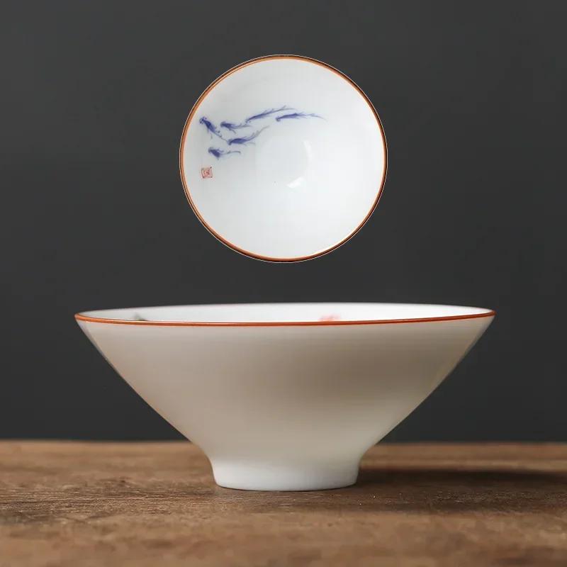 Chinese Ceramic Teacup Hand Painted Flowers and Birds Cup Travel Tea Bowl Household Porcelain Tea Set Master Cup 60ml