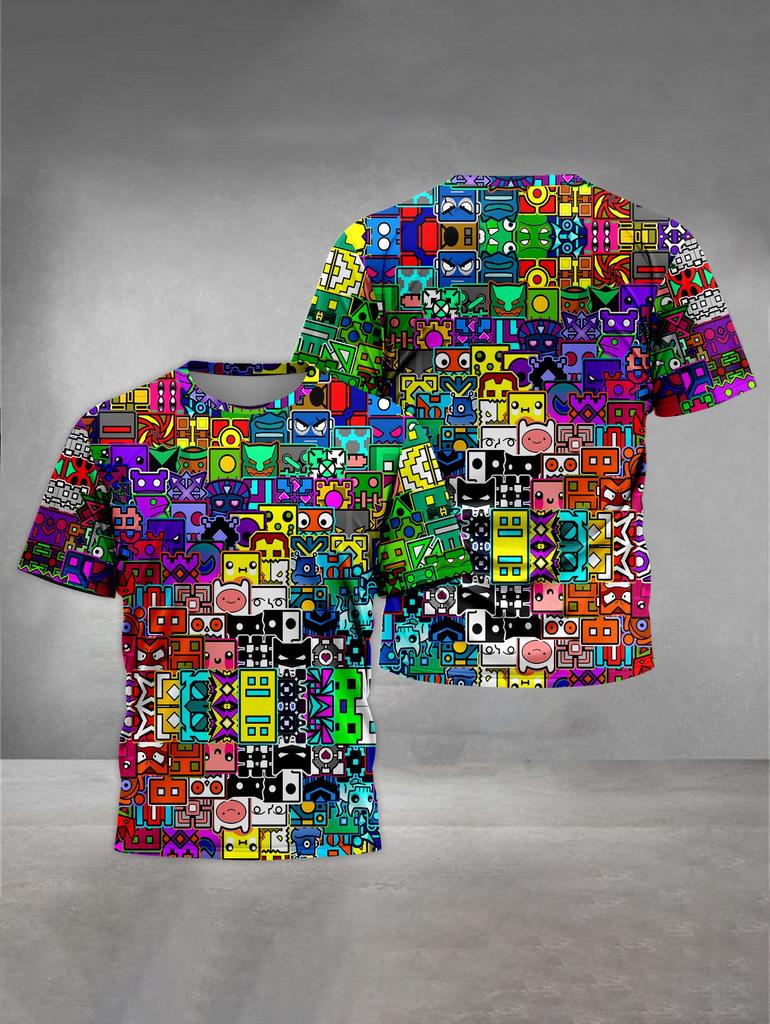Game Geometry Dashs Print Baby Clothing 7 to 13Years Male Outdoor Clothes for Children Boy Girl Child T-Shirt Top Shirts