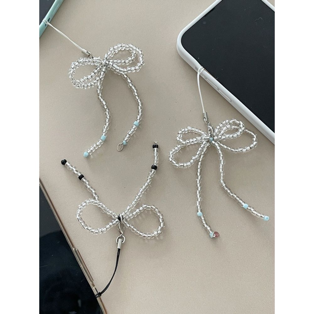 

VARISONC Beads Ribbon Strap & Keyring A - Black - Strap