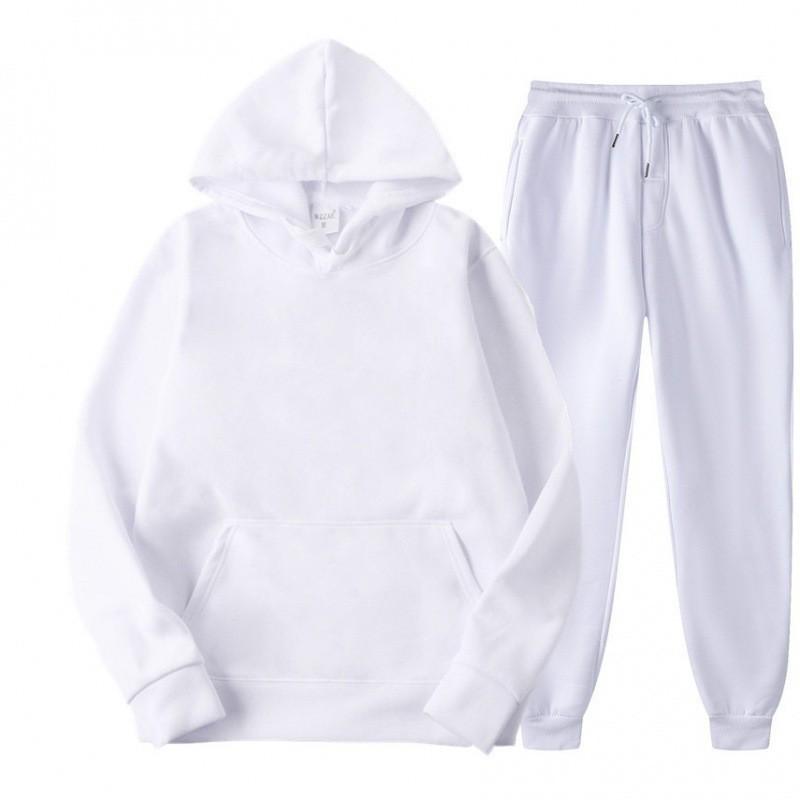 

2026 Men s Casual Solid Color Hoodie & Sweatpants Set for Autumn/Spring - Trendy Sportswear Two-Piece Set S белый