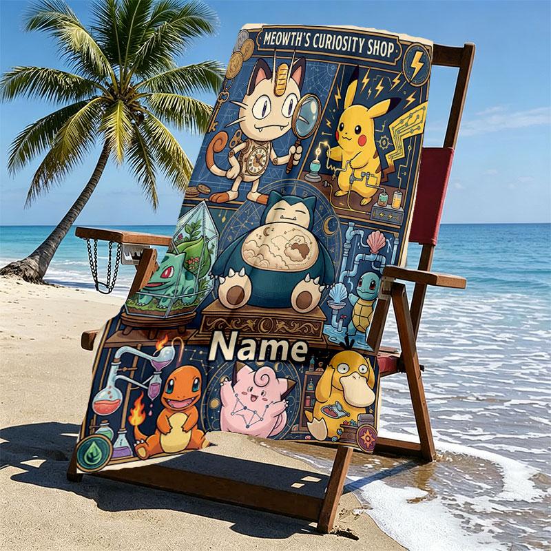 Custom Name Personalized Pocket Monster Print Beach Towel, for Trip Camping Beach Party Home Decor, Birthday Gift for Family & Friends