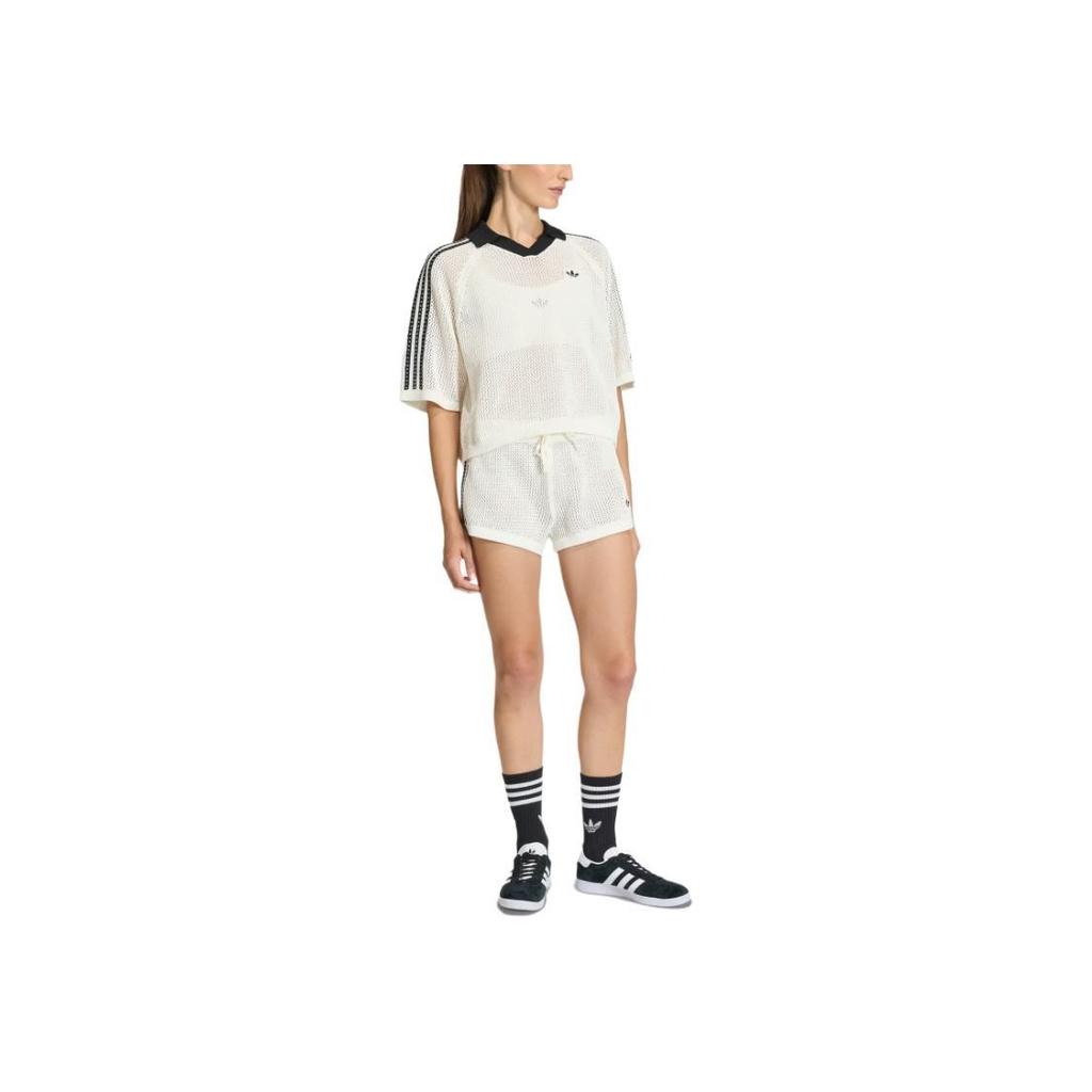 adidas Knitted Crochet Shorts Off White Women Bottoms KC6477