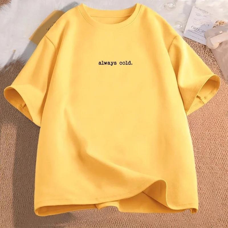 

Fashion Always Cold letter printed Harajuku style aesthetic Tshirt for Womens daily versatile short sleeved Tshirt 4XL
