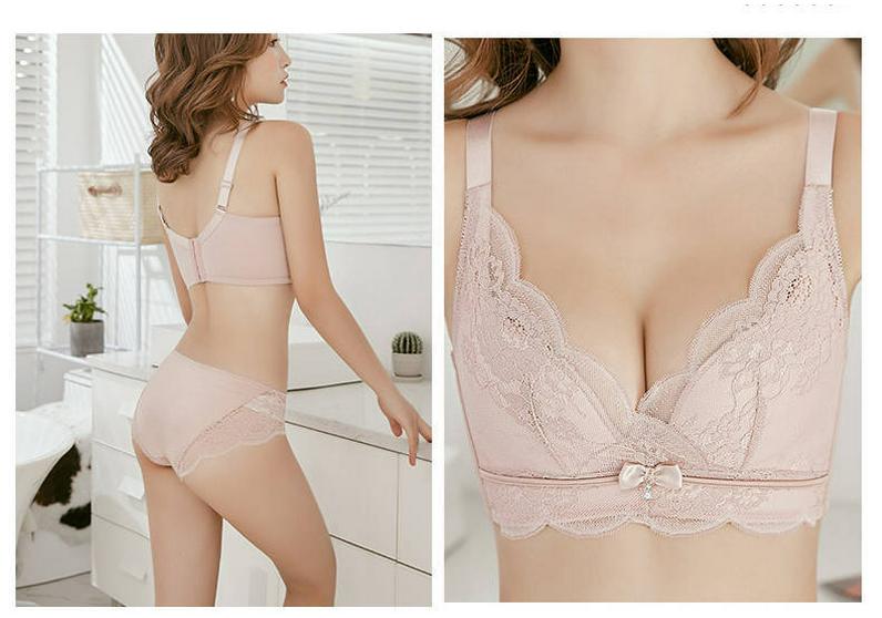 Elegant Lace Push-Up Bra Set: Seamless, Wire-Free Shaping, Side Support, Perfect for Small Busts.