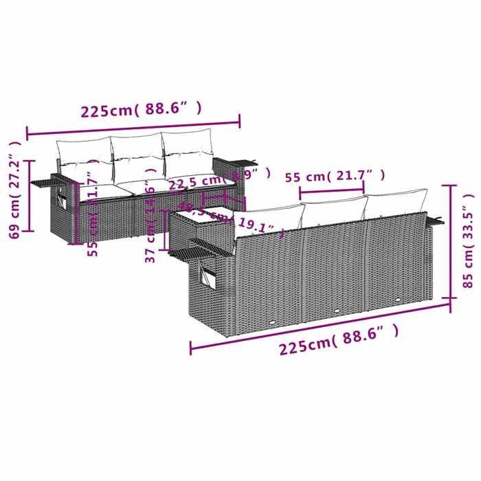 VidaXL Salon de Jardin avec Coussins 7 pcs, Canapés de Terrasse, Ensemble de Meubles de Patio, Mobilier d'Extérieur, Gris 3219911