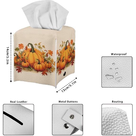 Pumpkin Tissue Box Holder, Home Decor Tissue Napkin Box Covers Farmhouse Decor Holder Paper Organizer for Table,Dresser,Countertop Fall Thanksgiving