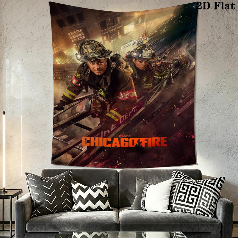 Chicago Fire Wall Tapestry Aesthetic Wall Hanging Printed Fabric Blanket Decorative Tapestries for Bedroom Living Room Home Decor