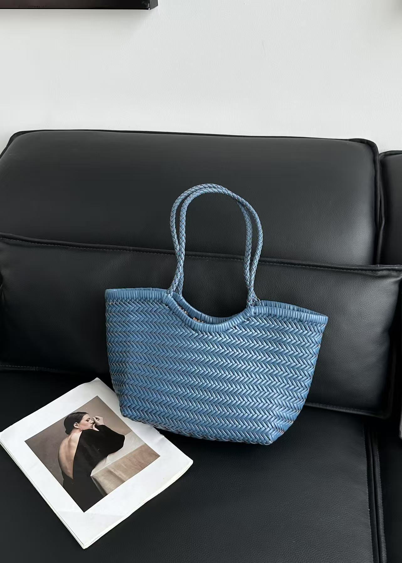Handmade first-layer cowhide woven bag women s French niche vegetable basket bag genuine leather shoulder tote bag large