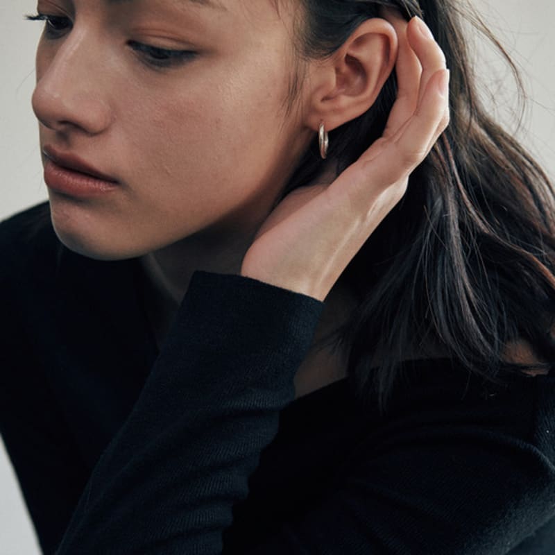 Green [925 Silver] Two.silver.210 / Thick Basic Earring