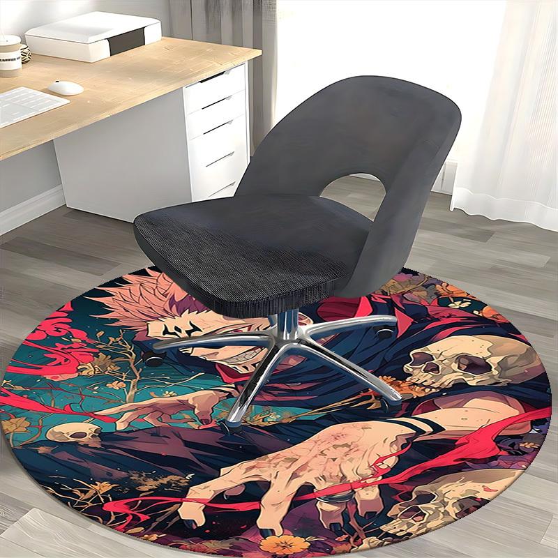 1pc My Hero Academia Dabi Round Carpet - Anime Cartoon Design Chair Mat, Non-Slip Rug for Office, Home Decor, Living Room