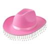 Beliebter Damen Barbie Pink Brauthut Cowboyhut Modeband Quaste Passend Hochzeit Konzert Erwachsener