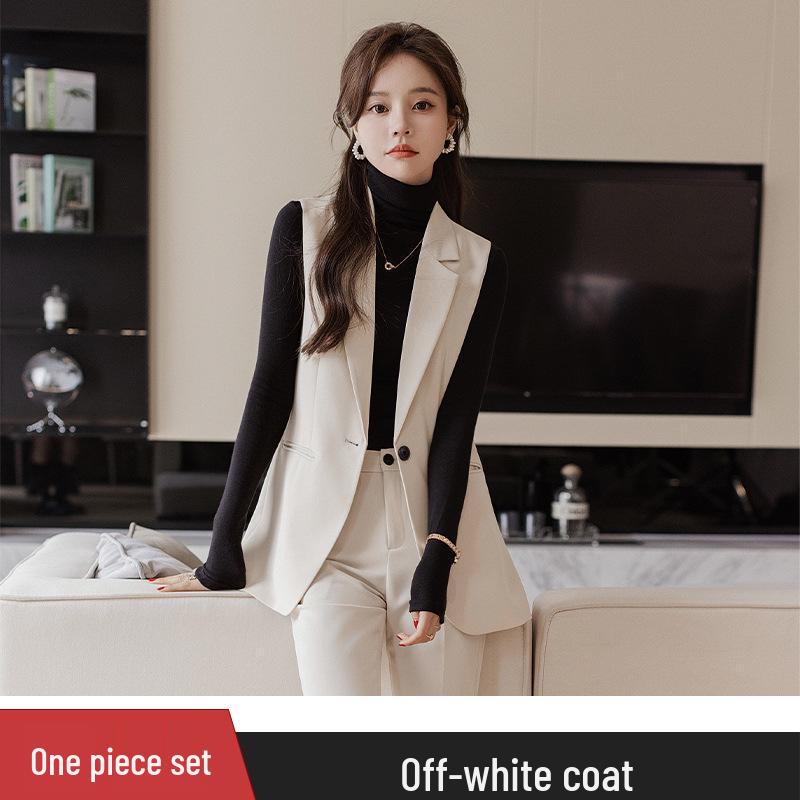 Women s Elegant Black Suit Vest & Pants Two-Piece Set for Spring/Autumn M