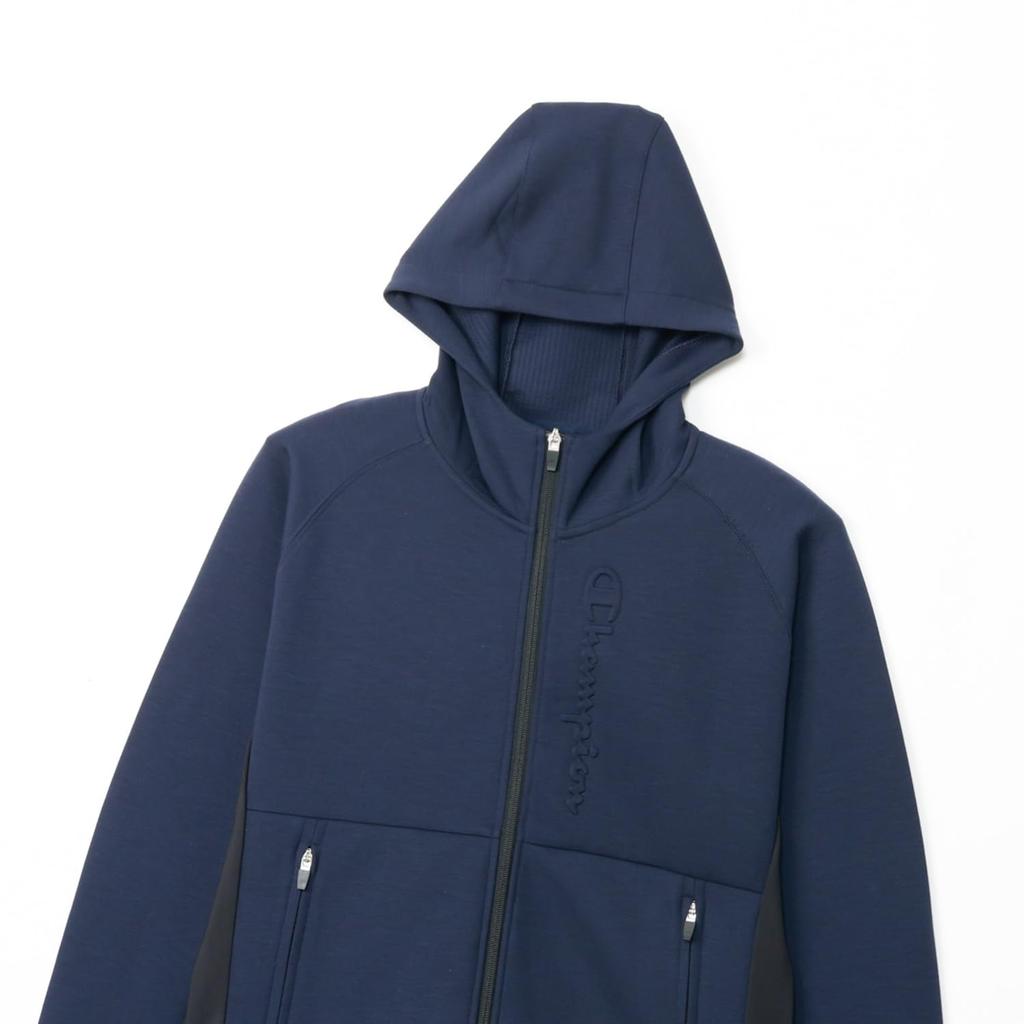 Champion Stretch 3LS Light Hooded Lightweight with Embossed Script Logo Men's Techweave® Sweatshirt, Navy, C3-BG101,