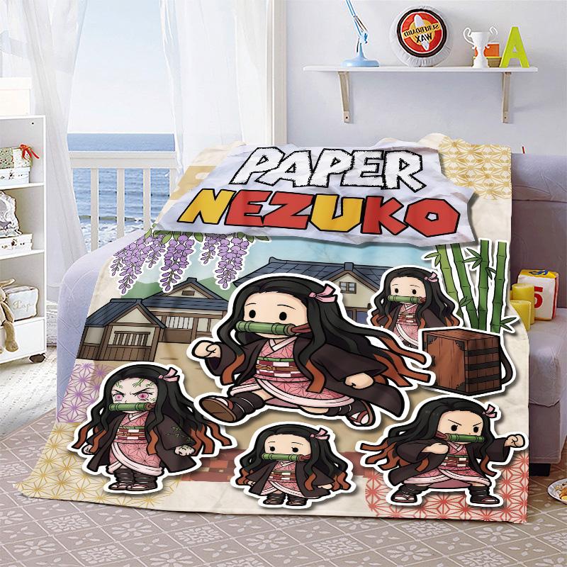 Nezuko Kamado Flannel Blanket Soft Warm Throw Lightweight Cozy Blanket for Sofa Bed Home Decoration -QJY