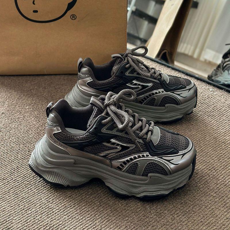 

Silver dad shoes women s trendy new summer muffin thick sole heightening breathable lightweight casual sports shoes 40 серый