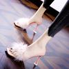 Wear Thin Heels Square Head Cool Slippers Women's 2025 Summer New Korean Version Fashion Fluffy Open-toed One-word High Heels