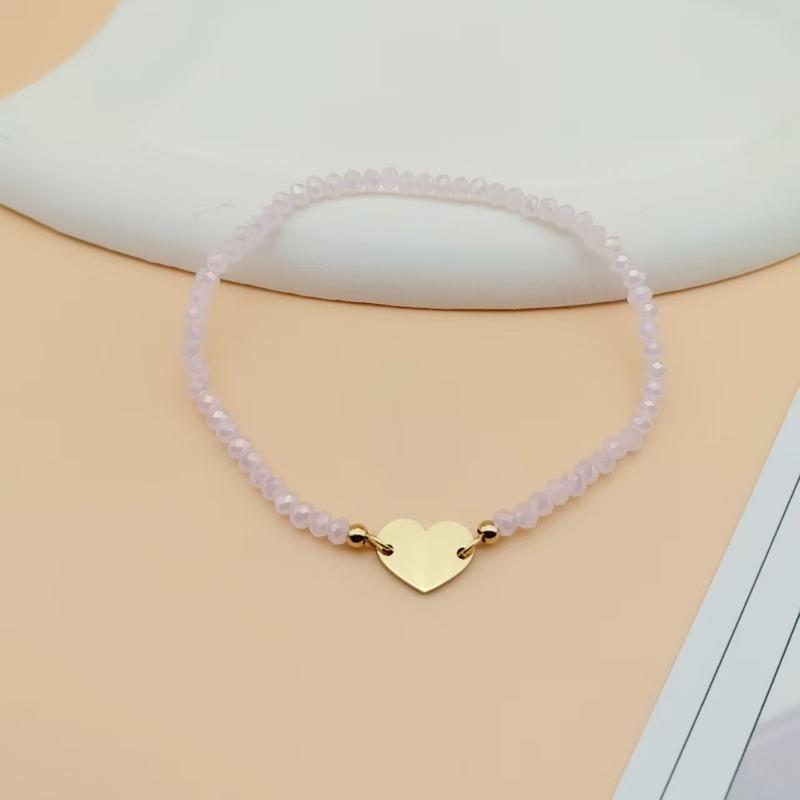Minimalist Stainless Steel Crystal Bohemian Colored Beaded Heart Bracelet For Women