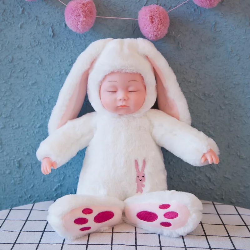 Lebensechte Reborn Baby Puppen Weicher Körper Realistische Neugeborenen Puppen Schlafendes Mädchen Puppen Stofftier Oster Kuscheltier Hase Kaninchen
