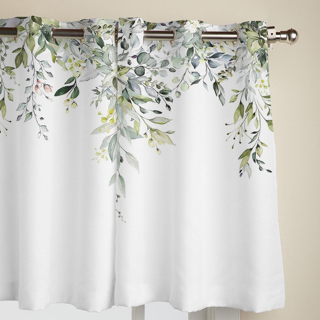 Watercolor Green Leaves Curtains for Bedroom Living Room Window Curtain Treatments Blinds Kitchen Home Decor Drapes