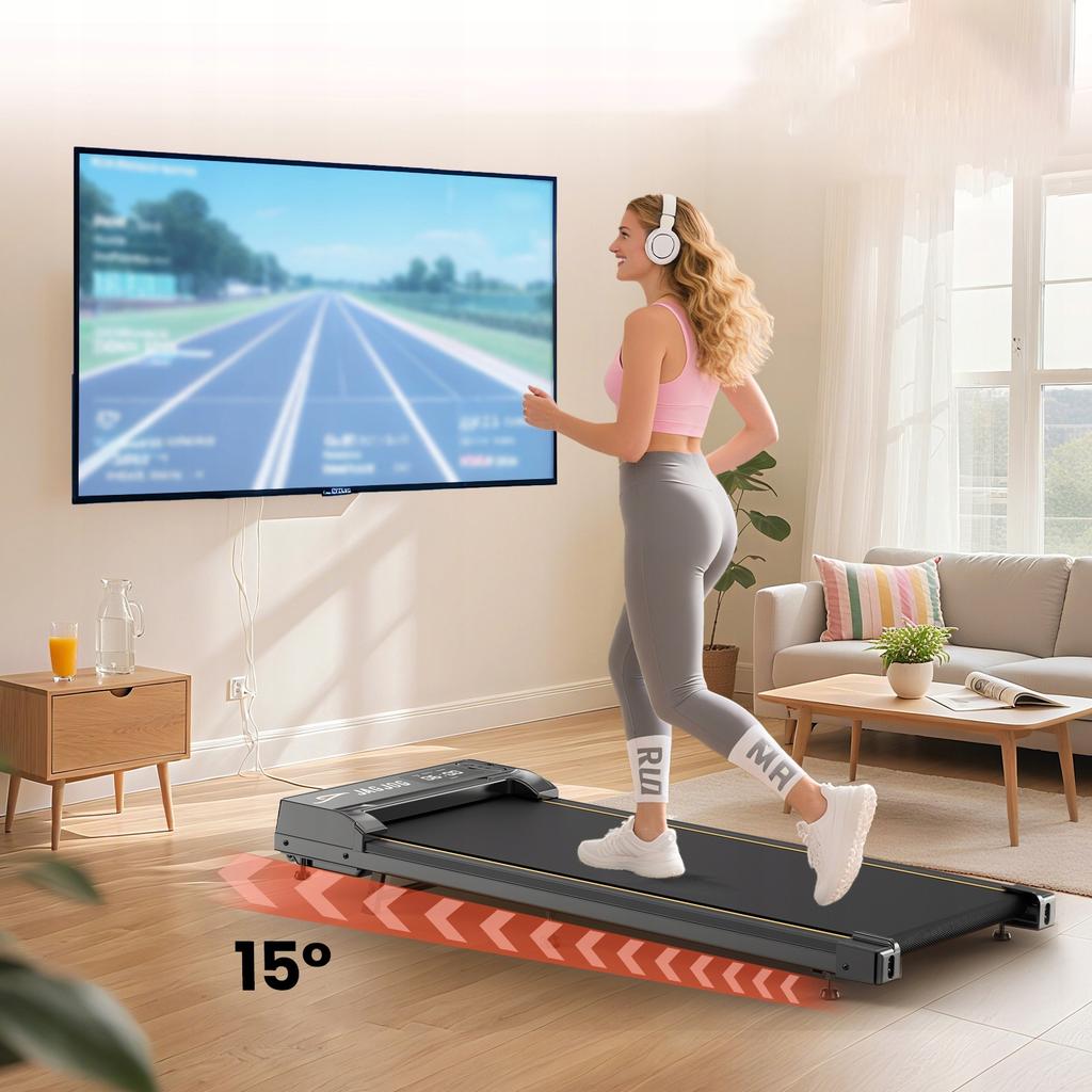 BIEŻNIA DOMOWA ELEKTRYCZNA KT-B2 Treadmill Walkingpad 120kg 15° Z LED Pilot