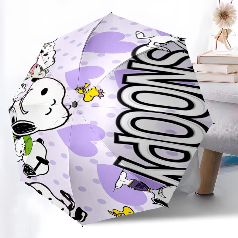 Cute Snoopy Cartoon Print Automatic Umbrella, 8 Rib Iron Frame, Plastic Handle, Suitable for Outdoor Travel &Daily , Ideal Gift