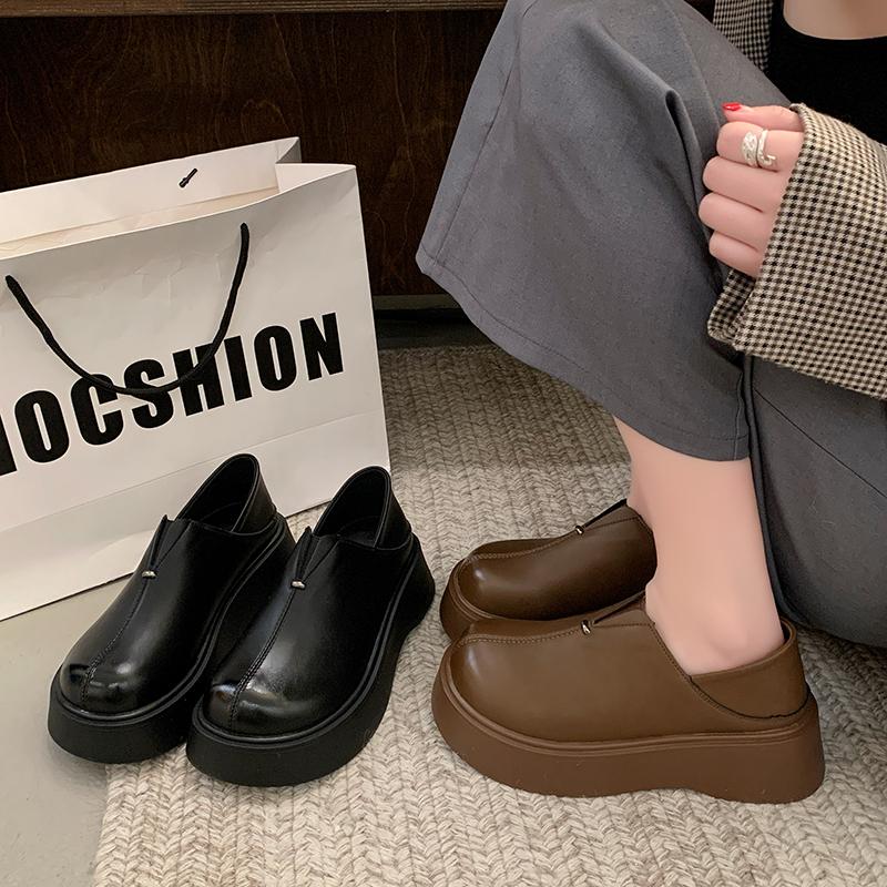 Women's Casual Shoes Thick Heel Round Head One Kick Woman Shoes Outdoor Anti-slip Solid Color Fashion Spring New Zapatos Mujer
