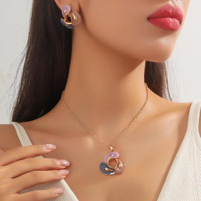 European Enamel Drip Jewelry Set: Rotating Water Drop Necklace & Versatile Earrings for Ladies