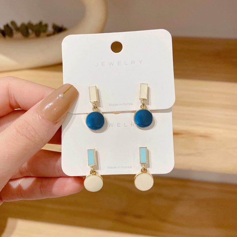 New Korean Enamel Women Small Earrings Tiny Round Pendants Dangle Earrings for Female Morandi Sweet Party Ear Jewelry