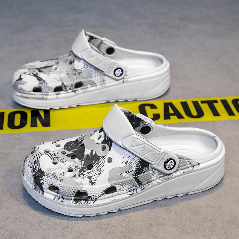 

Мужские летние сандалии с толстой подошвой и перфорацией, новинка 2025 года, пляжная сумка, нескользящие, дезодорирующие и увеличивающие рост 45