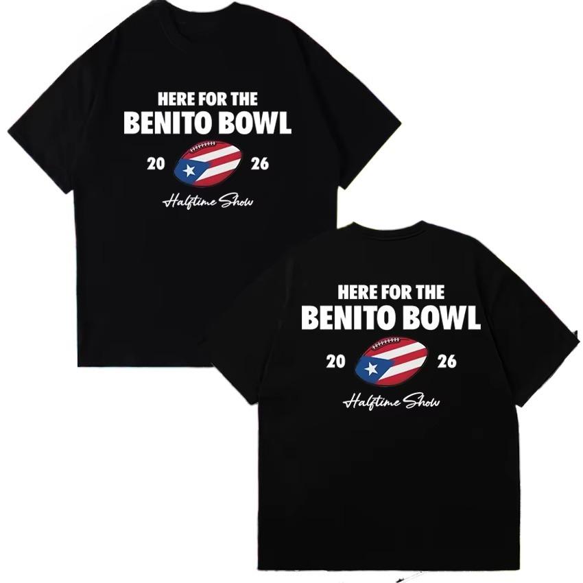 Hot Rapper Bad Bunny Super bowl 2026 Halftime Show short sleeve Tshirt Men Women harajuku black T shirt Unisex pure Cotton top
