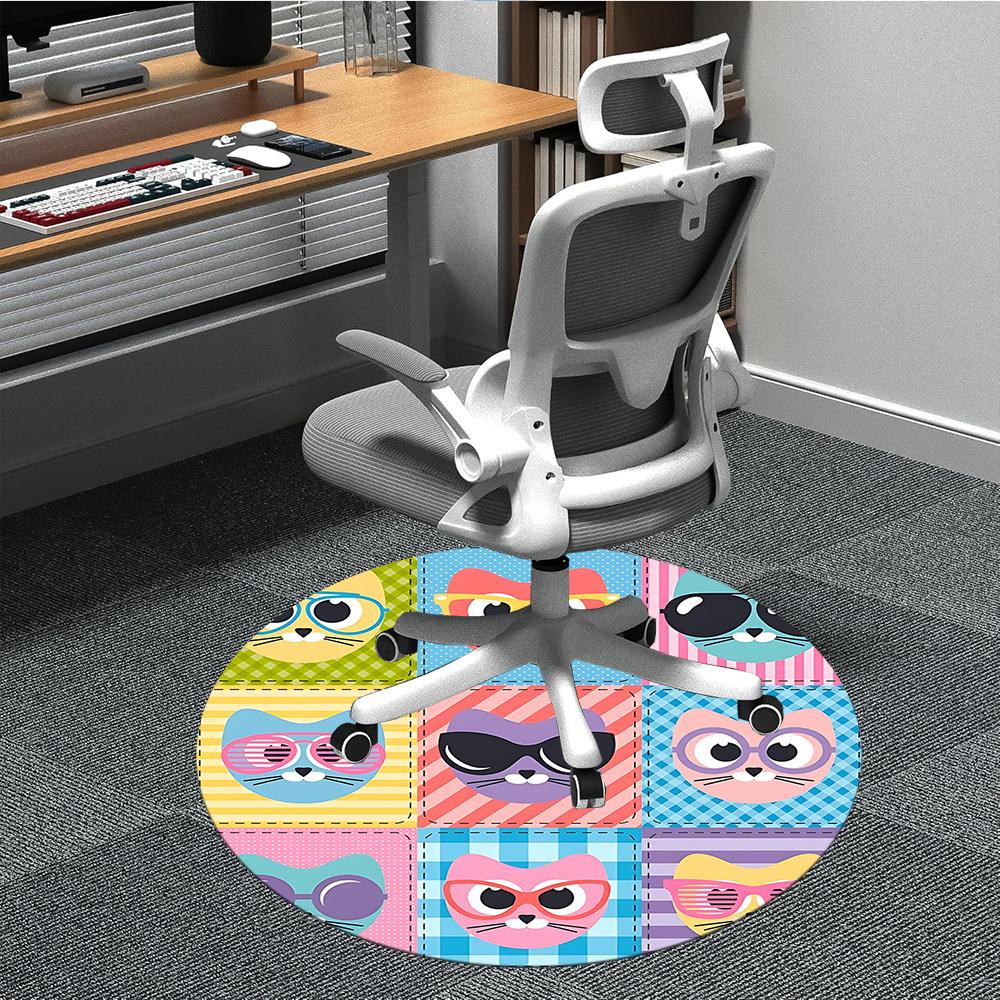 

1PC Cat Glasses Office Round Area Rug, Indoor Mat Suitable ForOffice, Under Office Chairs Bedroom Living Room Home Decor, Room Deco, D097 80cm by 80cm