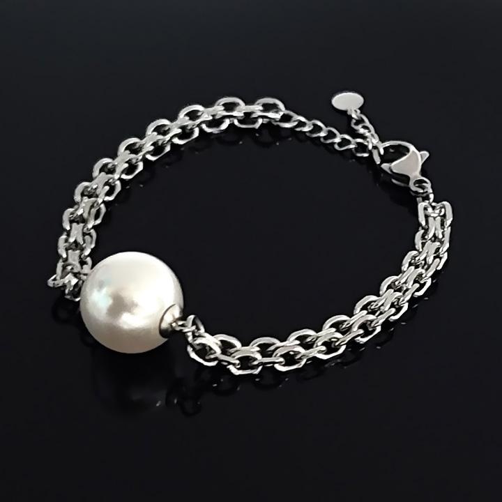 Glory_Arden Large Pearl + Surgical Steel Chain Bracelet / Ghmb-196
