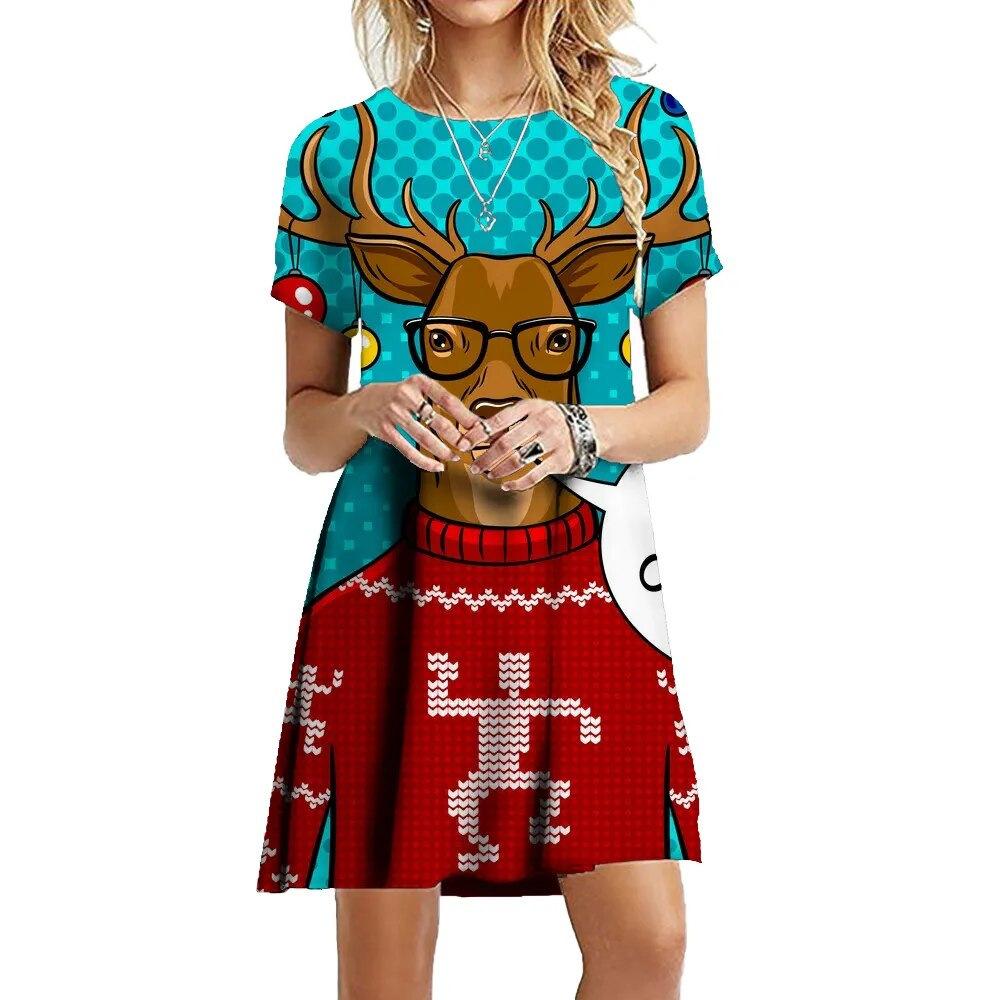 Women 3d Print Short Sleeve Midi Dress Plus Size Holiday Beach Dresses