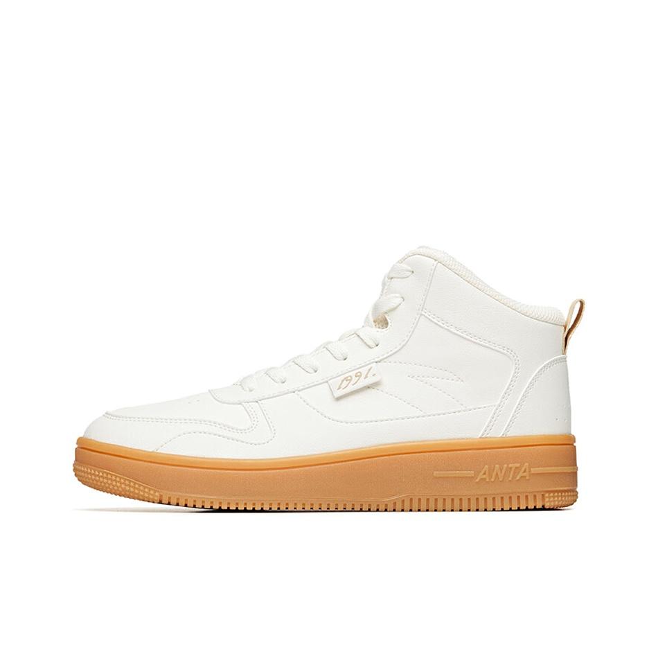 Anta Lifestyle Series Non-Slip Mid-Top Skate Shoes Men Sneakers White Brown 912038010-3