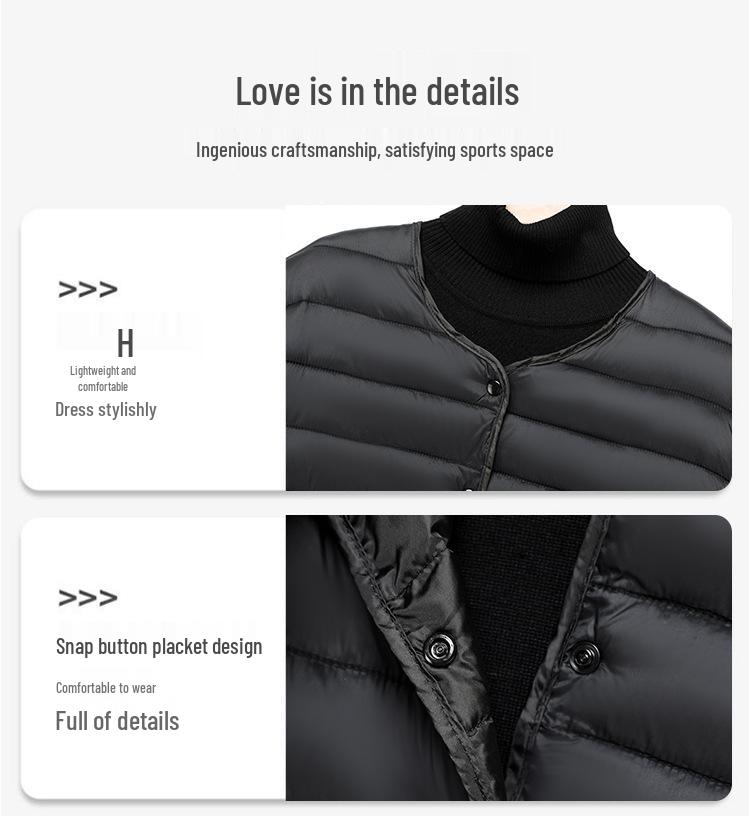 2024 Men's Warm Cotton Collarless Jacket - Autumn/Winter Casual Solid Color Base Layer
