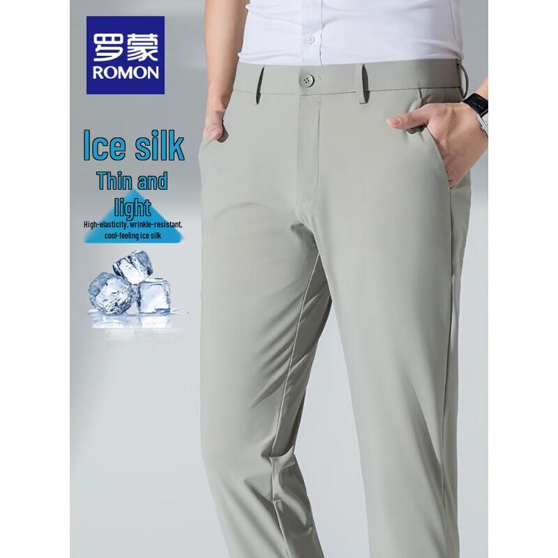 

ROMON Men s Ice Silk Four-Way Stretch Straight-Leg Casual Pants 2K036603 38