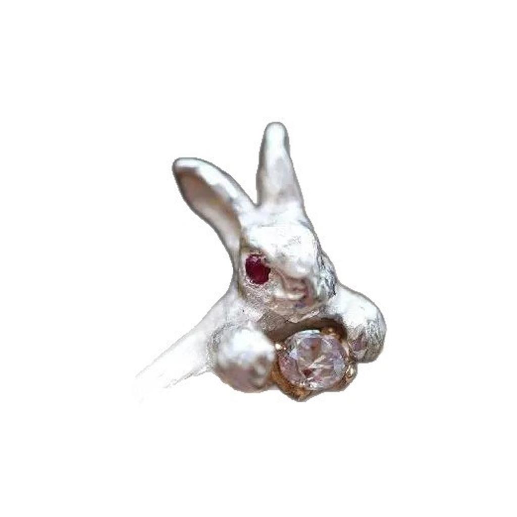 Adorable Rabbit Shaped Ring With Sparkling Cubic Zirconia Stones For Women Girls Cute Stackable Jewelry Gift Idea
