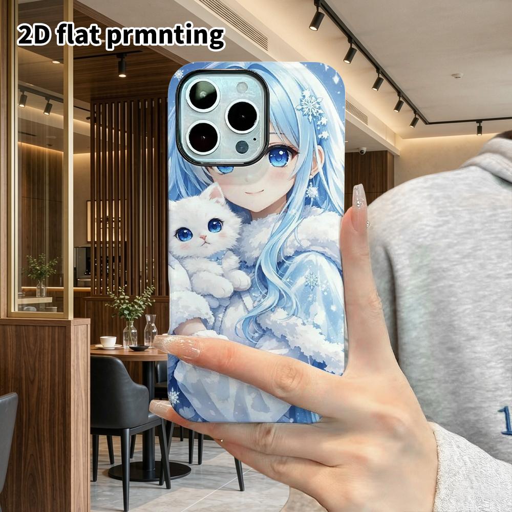 Phone Case: 2D Flat Design Suitable for iPhone 18 17 16 15 14 13 Pro Film Protective Case, Couple Style, Girl with a Little White Cat, Christmas and H