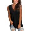 Womens Tunic Lace Tops V-Neck T Shirts Sleeveless Blouse Floral Side Split Tanks
