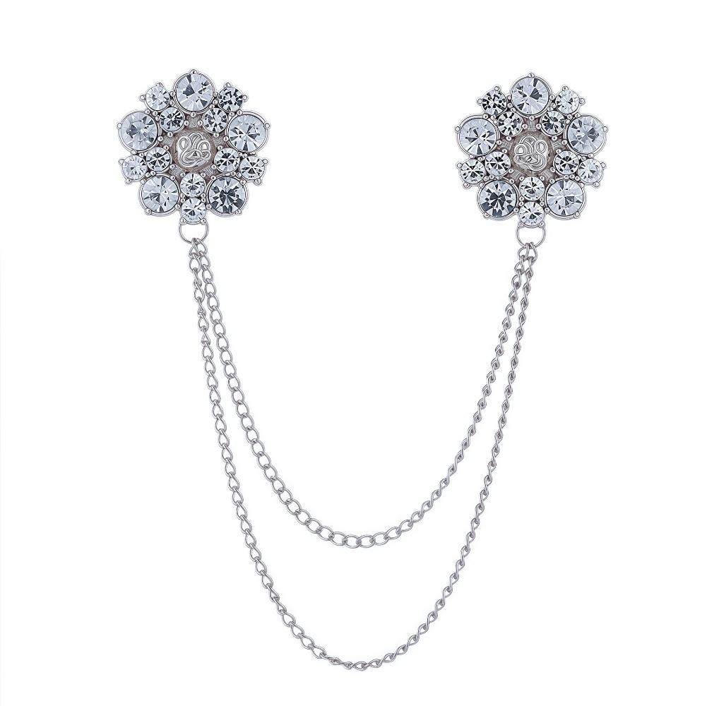 High Quality Rhinestone Flower Brooch Korean Tassel Chain Suit Collar Pins Corsage Fashion Wedding Party Jewelry Accessory