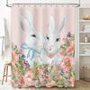 GAERomantic Bunny Bliss: Adorable Rabbits with Floral Design Shower Curtain for a Sweet and Cozy Bathroom Décor