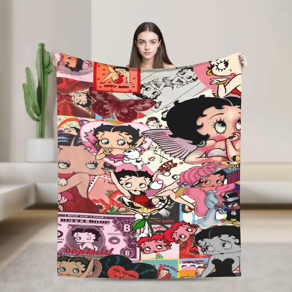 B-Bettys Boops Comfortable Blanket Cartoon Doll Casual Plane Travel Throw Blanket Home Decor Flannel Bedspread Sofa Bed Cover