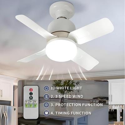 LED Light Bulbs Ceiling Fan With Light E27 Socket Remote Control Dimmable Wireless Fans Lighting For Bedroom Garage Kitchen
