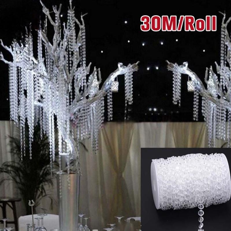 Acrylic Crystal Bead Garland Roll Tangle Free Iridescent Clear Finish for Baby Shower Bridal Party DIY Crafts