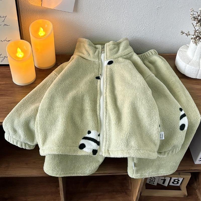 Ensemble Pyjama Chaud Pelucheux 2 Pièces Hiver Enfant Nouveau Mignon Dessin Animé Garçons Filles Manteau Épais+pantalon Vêtements Maison Enfants Bébé Pyjamas 80CM gray
